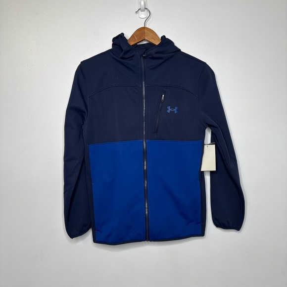 Under Armour Other - Under Armour Full Zip Hooded Jacket Youth Large Blue Colorblock NWT